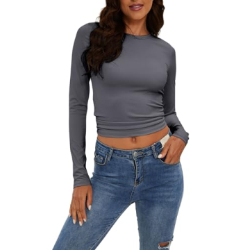 KAMISSY Women's Workout Long Sleeve Yoga Tee Grey