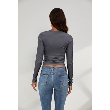 KAMISSY Women's Workout Long Sleeve Yoga Tee Grey