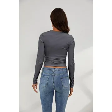 KAMISSY Women's Workout Long Sleeve Yoga Tee Grey