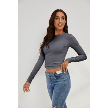 KAMISSY Women's Workout Long Sleeve Yoga Tee Grey