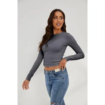 KAMISSY Women's Workout Long Sleeve Yoga Tee Grey