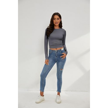 KAMISSY Women's Workout Long Sleeve Yoga Tee Grey