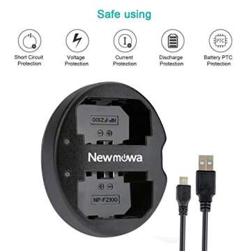 Newmowa Dual USB Charger for Sony NP-FZ100, BC-QZ1 and Sony a1, Sony a6600, Alpha 9, Sony A9, Sony Alpha 9R, Sony A9R, Sony Alpha 9S, Sony A7RIII, A7R3, Sony a7 III, Sony a7R IV Digital Camera