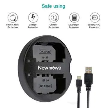 Newmowa Dual USB Charger for Sony NP-FZ100, BC-QZ1 and Sony a1, Sony a6600, Alpha 9, Sony A9, Sony Alpha 9R, Sony A9R, Sony Alpha 9S, Sony A7RIII, A7R3, Sony a7 III, Sony a7R IV Digital Camera