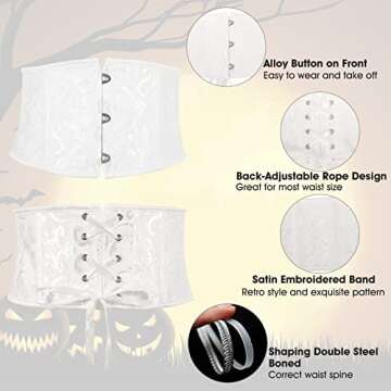 Floral Corset Waist Belt for Women,Lace up Waist Belt Wide Waistband Obi Tied Waspie Belt for Wedding Halloween 4.white