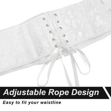 Floral Corset Waist Belt for Women,Lace up Waist Belt Wide Waistband Obi Tied Waspie Belt for Wedding Halloween 4.white