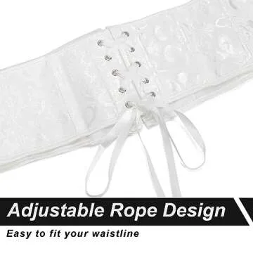 Floral Corset Waist Belt for Women,Lace up Waist Belt Wide Waistband Obi Tied Waspie Belt for Wedding Halloween 4.white