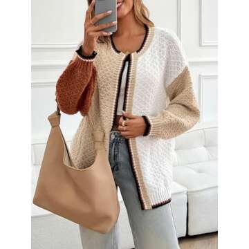 Saodimallsu Womens Color Block Cardigan Sweaters Open Front Chunky Knit Colorful Winter Sweater Coats White