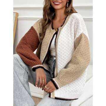 Saodimallsu Womens Color Block Cardigan Sweaters Open Front Chunky Knit Colorful Winter Sweater Coats White