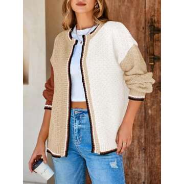 Saodimallsu Womens Color Block Cardigan Sweaters Open Front Chunky Knit Colorful Winter Sweater Coats White