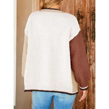 Saodimallsu Womens Color Block Cardigan Sweaters Open Front Chunky Knit Colorful Winter Sweater Coats White