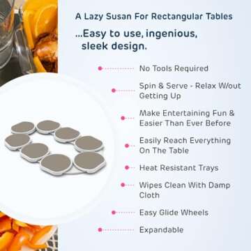Greige - The Lazy Susan Revolution - The First Patented Lazy Susan Turntable Expandable for Rectangular & Oblong Tables - Kitchen & Dining Tables - Great Gift! Parties & Gatherings