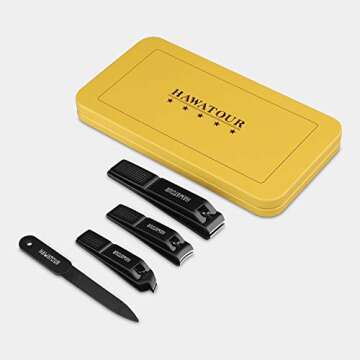 HAWATOUR Manicure Set Pedicure Kit, Heavy Duty Stainless Steel Fingernail Clippers Toenail Clippers Nail File with Tin Case, Premium Manicure Tools for Nail Care, Matte Black