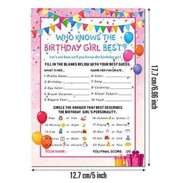 Skylety Birthday Girl Best Game Card Set - 50 Pieces for Fun Celebrations