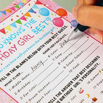 Skylety Birthday Girl Game Cards - 50 Fun Activities
