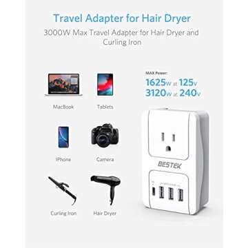 BESTEK 3000W International Travel Adapter for USB Devices
