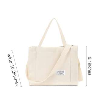 Vintage Corduroy Tote Crossbody Shoulder Bag - Beige