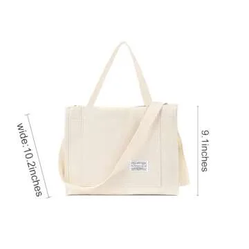 Vintage Corduroy Tote Crossbody Shoulder Bag - Beige