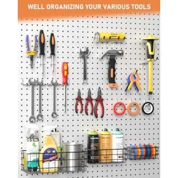 INCLY 143PCS Pegboard Hooks Organizer Accessories Set, Including 3 Packs Pegboard Baskets S/M/L, Peg Board Hooks Accessory Kit Hanging Tools for Garage Storage Wall Attachment