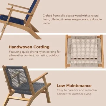 Vega Outdoor Chair Acacia Wood Hand Woven Seat Mid Century