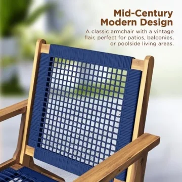 Vega Outdoor Chair Acacia Wood Hand Woven Seat Mid Century