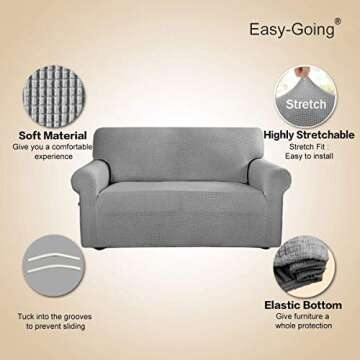 Easy-Going Stretch Loveseat Slipcover 1-Piece Sofa Cover Furniture Protector Couch Soft with Elastic Bottom for Kids Polyester Spandex Jacquard Fabric Small Checks (Loveseat, Light Gray)