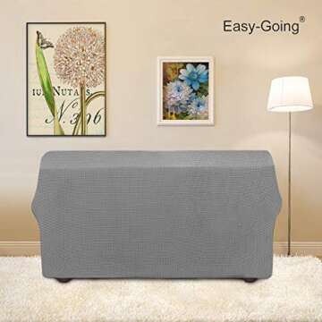 Easy-Going Stretch Loveseat Slipcover 1-Piece Sofa Cover Furniture Protector Couch Soft with Elastic Bottom for Kids Polyester Spandex Jacquard Fabric Small Checks (Loveseat, Light Gray)