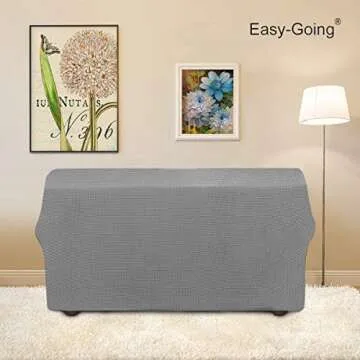 Easy-Going Stretch Loveseat Slipcover 1-Piece Sofa Cover Furniture Protector Couch Soft with Elastic Bottom for Kids Polyester Spandex Jacquard Fabric Small Checks (Loveseat, Light Gray)