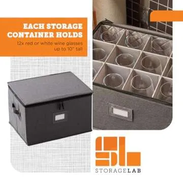 storageLAB Wine Glass Storage Containers, Hard Shell Organizer for Stemware and Glassware Sets, Stackable Wine Glass Storage Box with Dividers for Kitchen and Moving Supplies - 1 Pack, Gray