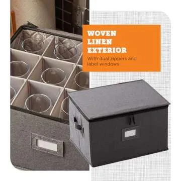storageLAB Wine Glass Storage Containers, Hard Shell Organizer for Stemware and Glassware Sets, Stackable Wine Glass Storage Box with Dividers for Kitchen and Moving Supplies - 1 Pack, Gray