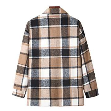 Hixiaohe Women's Casual Wool Blend Plaid Shirt Jacket Loose Button Down Shacket Coat(06 Brown,M)
