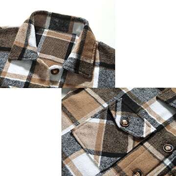 Hixiaohe Women's Casual Wool Blend Plaid Shirt Jacket Loose Button Down Shacket Coat(06 Brown,M)