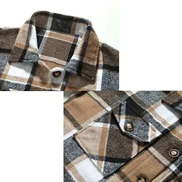 Hixiaohe Women's Casual Wool Blend Plaid Shirt Jacket Loose Button Down Shacket Coat(06 Brown,M)