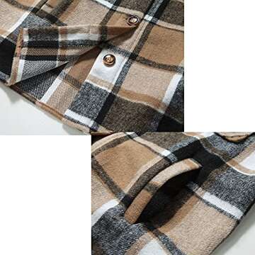 Hixiaohe Women's Casual Wool Blend Plaid Shirt Jacket Loose Button Down Shacket Coat(06 Brown,M)