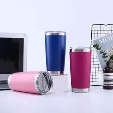 20oz Powder Coated Colorful Stainless Steel Double Wall Tumbler with Lid (Grape)