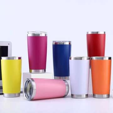 20oz Powder Coated Colorful Stainless Steel Double Wall Tumbler with Lid (Grape)