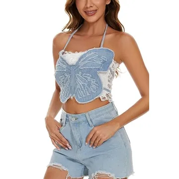 Yendoll Women's Butterfly Crop Top for Summer Fun