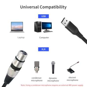 USB Microphone Cable,3.3FT USB A to XLR Female Microphone Cable,USB to XLR Stereo Audio Cord Link Co...