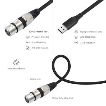 USB Microphone Cable,3.3FT USB A to XLR Female Microphone Cable,USB to XLR Stereo Audio Cord Link Converter Cable, XLR Female to USB Mic Link Converter for Microphones or Recording Karaoke Sing