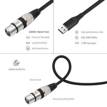 USB Microphone Cable,3.3FT USB A to XLR Female Microphone Cable,USB to XLR Stereo Audio Cord Link Converter Cable, XLR Female to USB Mic Link Converter for Microphones or Recording Karaoke Sing