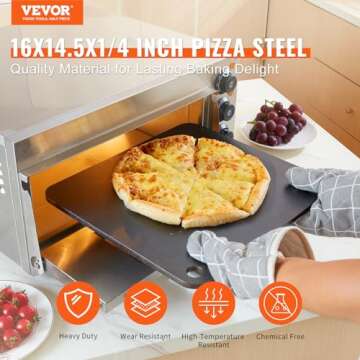 VEVOR Pizza Steel, 16" x 14.5" x 1/4" Pizza Steel Plate for Oven, Pre-Seasoned Carbon Steel Pizza Ba...