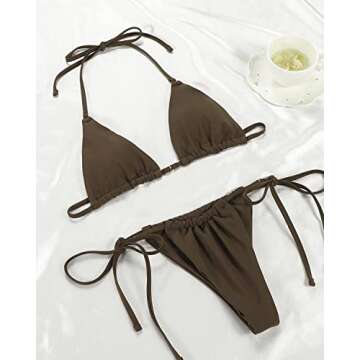 Women Halter String Bikini Set Sexy Thong Cheeky Two Piece Swimsuits Solid Color Bathing Swimwear