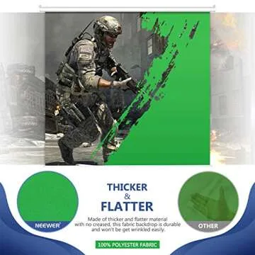 Neewer Green Screen, 5x6ft/1.5x1.8m Wall Ceiling Mountable Chroma Key Green Backdrop for Background Removal, Pull Down Auto-Locking, Wrinkle-Resistant Polyester, Aluminum Shell for Video Game Stream