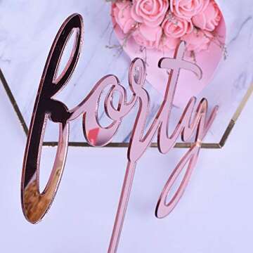 YUINYO Happy Birthday Cake Topper Acrylic Rose Gold 40th Birthday Party Decoration Supplies Calligra...