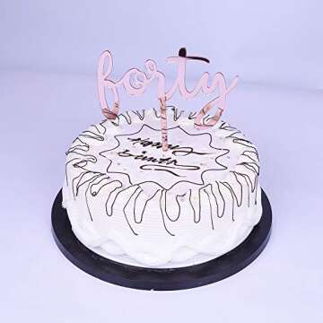 YUINYO Happy Birthday Cake Topper Acrylic Rose Gold 40th Birthday Party Decoration Supplies Calligraphy Bling Cake Decoration Sign Party Banner