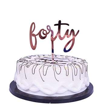 YUINYO Happy Birthday Cake Topper Acrylic Rose Gold 40th Birthday Party Decoration Supplies Calligraphy Bling Cake Decoration Sign Party Banner