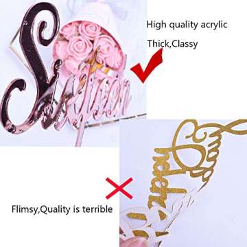 YUINYO Happy Birthday Cake Topper Acrylic Rose Gold 40th Birthday Party Decoration Supplies Calligraphy Bling Cake Decoration Sign Party Banner
