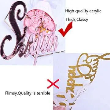 YUINYO Happy Birthday Cake Topper Acrylic Rose Gold 40th Birthday Party Decoration Supplies Calligraphy Bling Cake Decoration Sign Party Banner