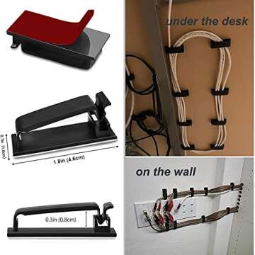 SOULWIT 50Pcs Self Adhesive Cable Management Clips, Cable Organizers Wire Clips Cord Holder for TV PC Ethernet Cable Under Desk Home Office (Black)