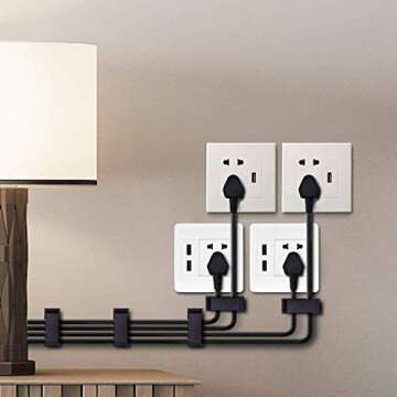 SOULWIT 50Pcs Self Adhesive Cable Management Clips, Cable Organizers Wire Clips Cord Holder for TV PC Ethernet Cable Under Desk Home Office (Black)